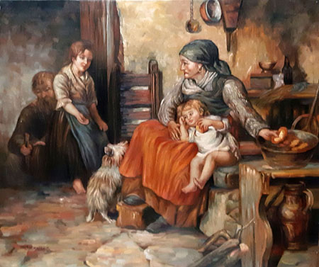 2109-T2 | 50cm x 61cm | famille dans un salon 